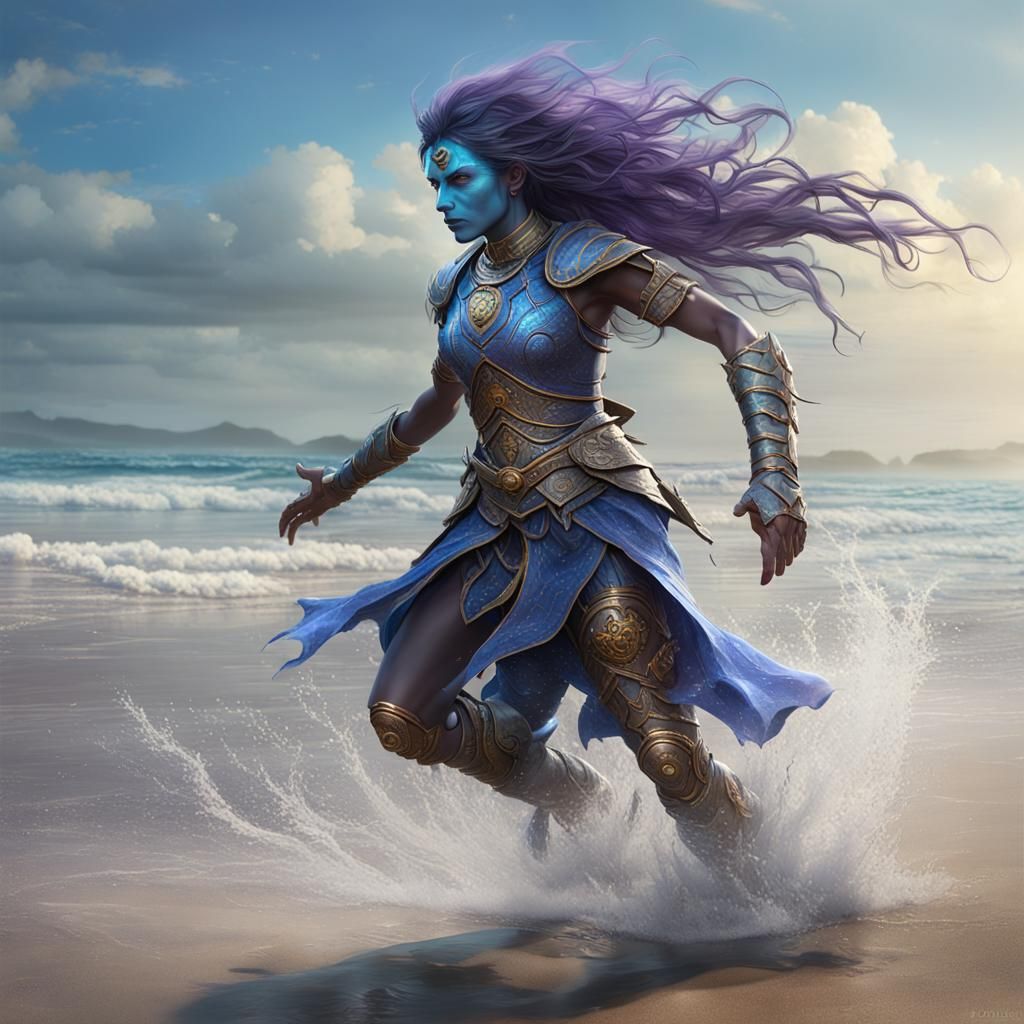 Indian Water Spirit Sprinting on Beach, Digital Art