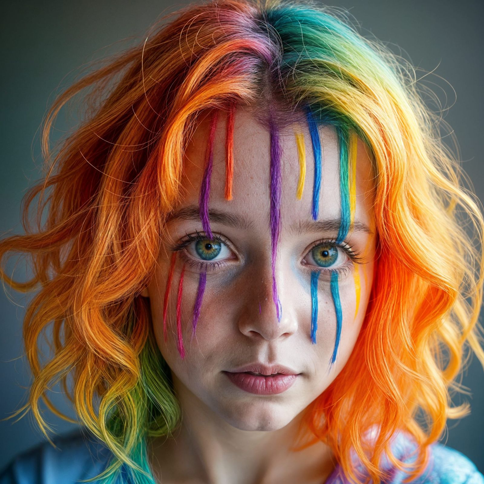 Rainbow Hair Transformation in Front of Mirror
