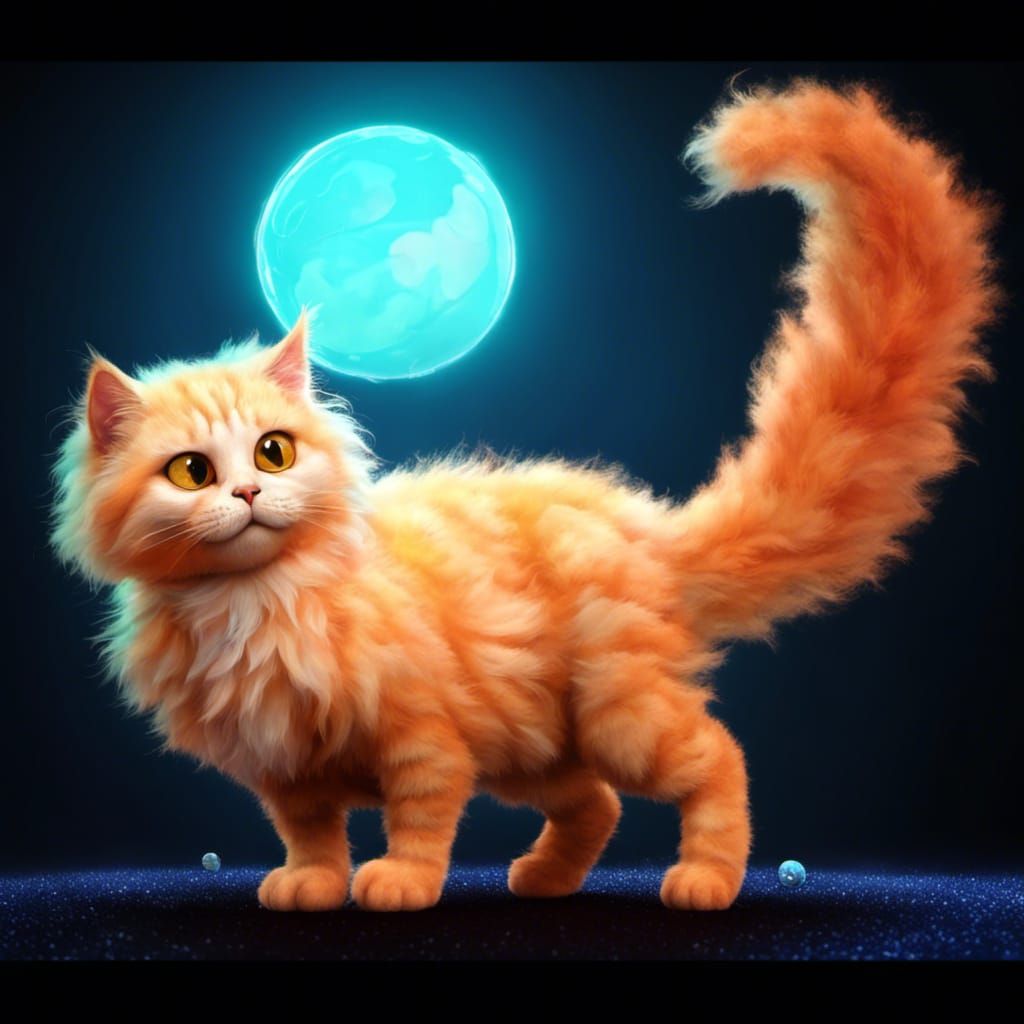 Adorable Four-Eyed Alien Cat Playing with Moon Ball