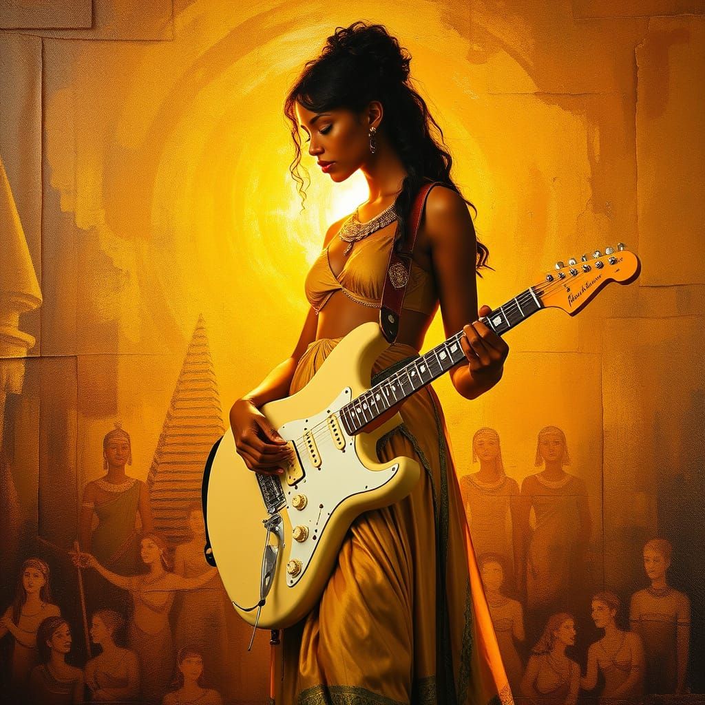 Cyberpunk Goddess Plays Electric Guitar