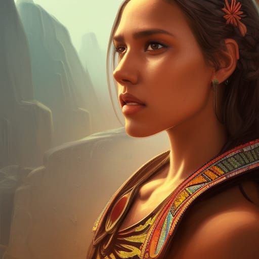 Aztec Woman Portrait in Digital Painting Style