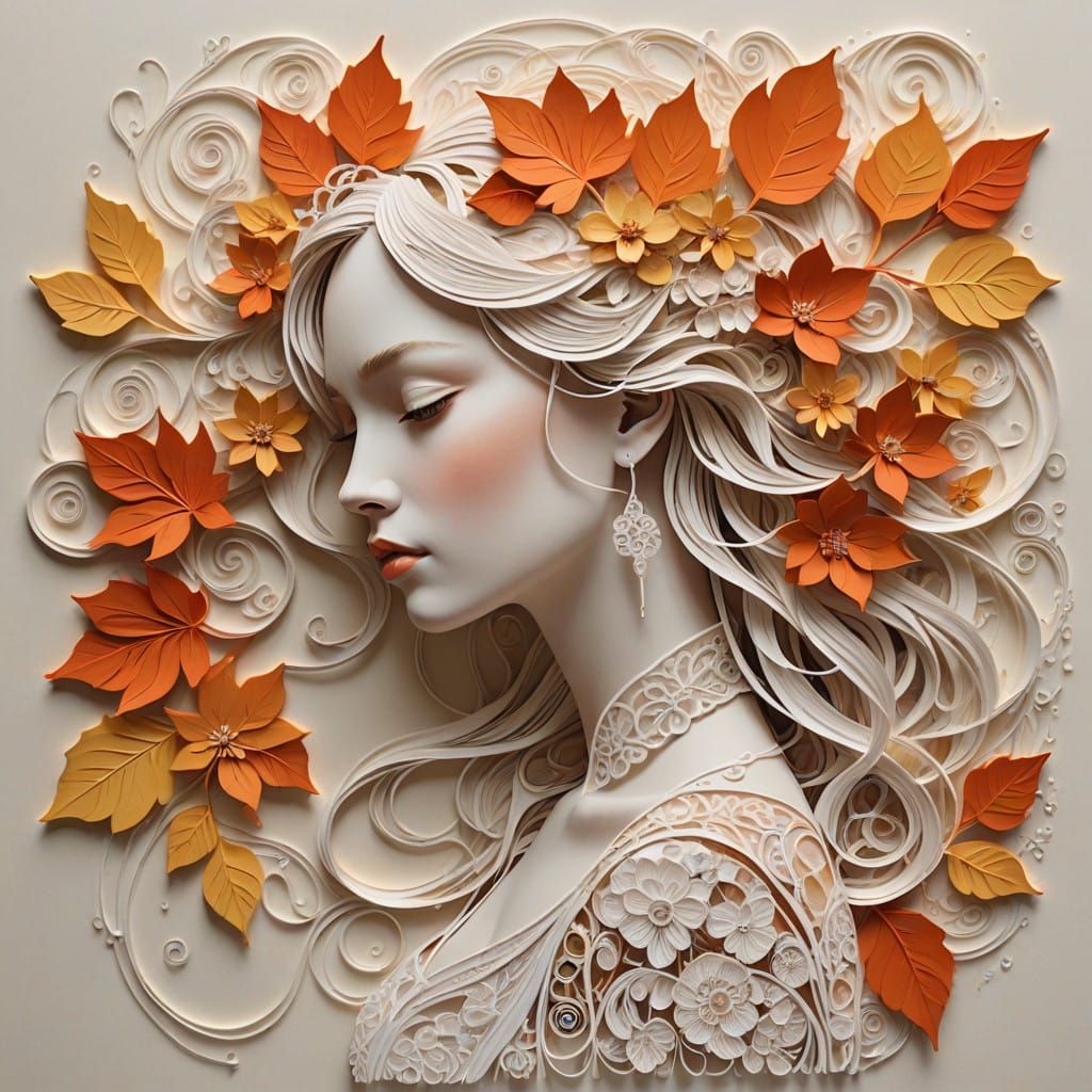 Serene Female Profile in Autumn Whispers