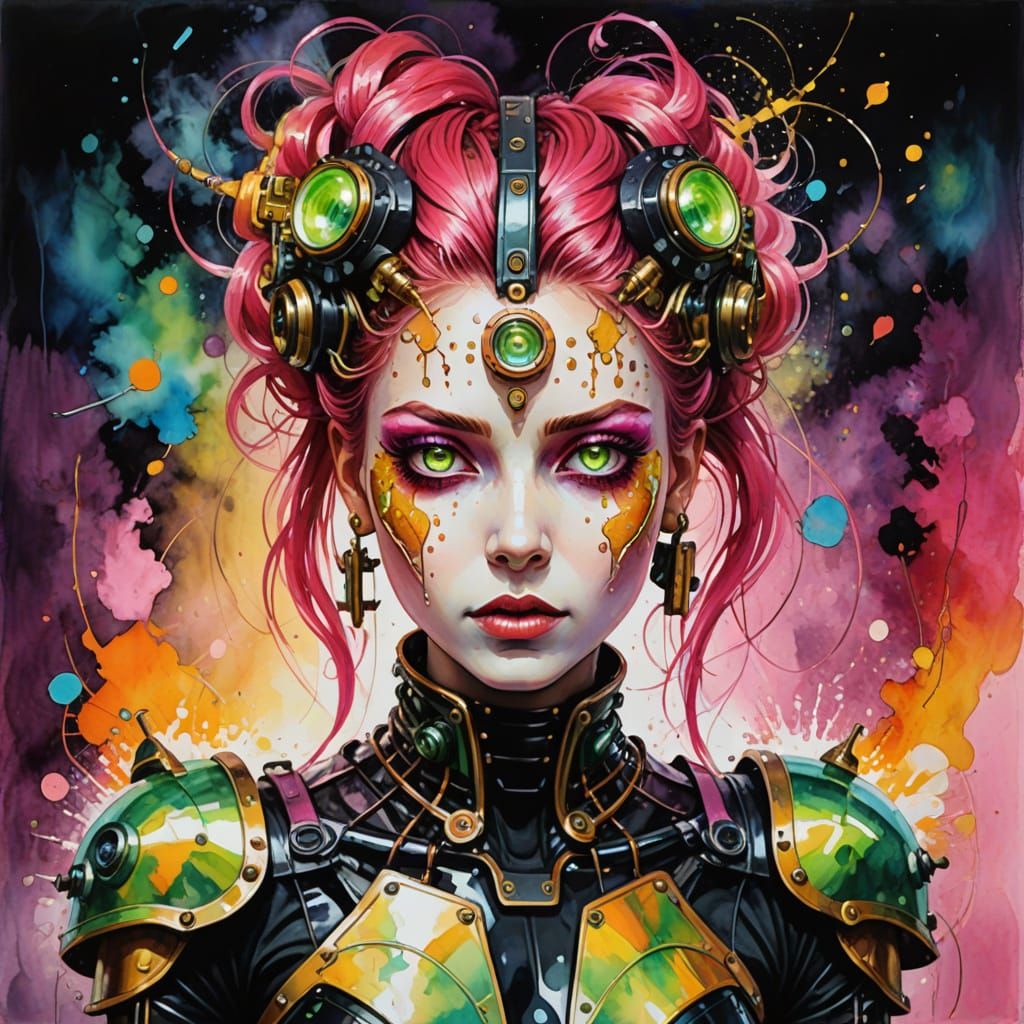 Retrofuturistic Steampunk Goddess in Vibrant Dance