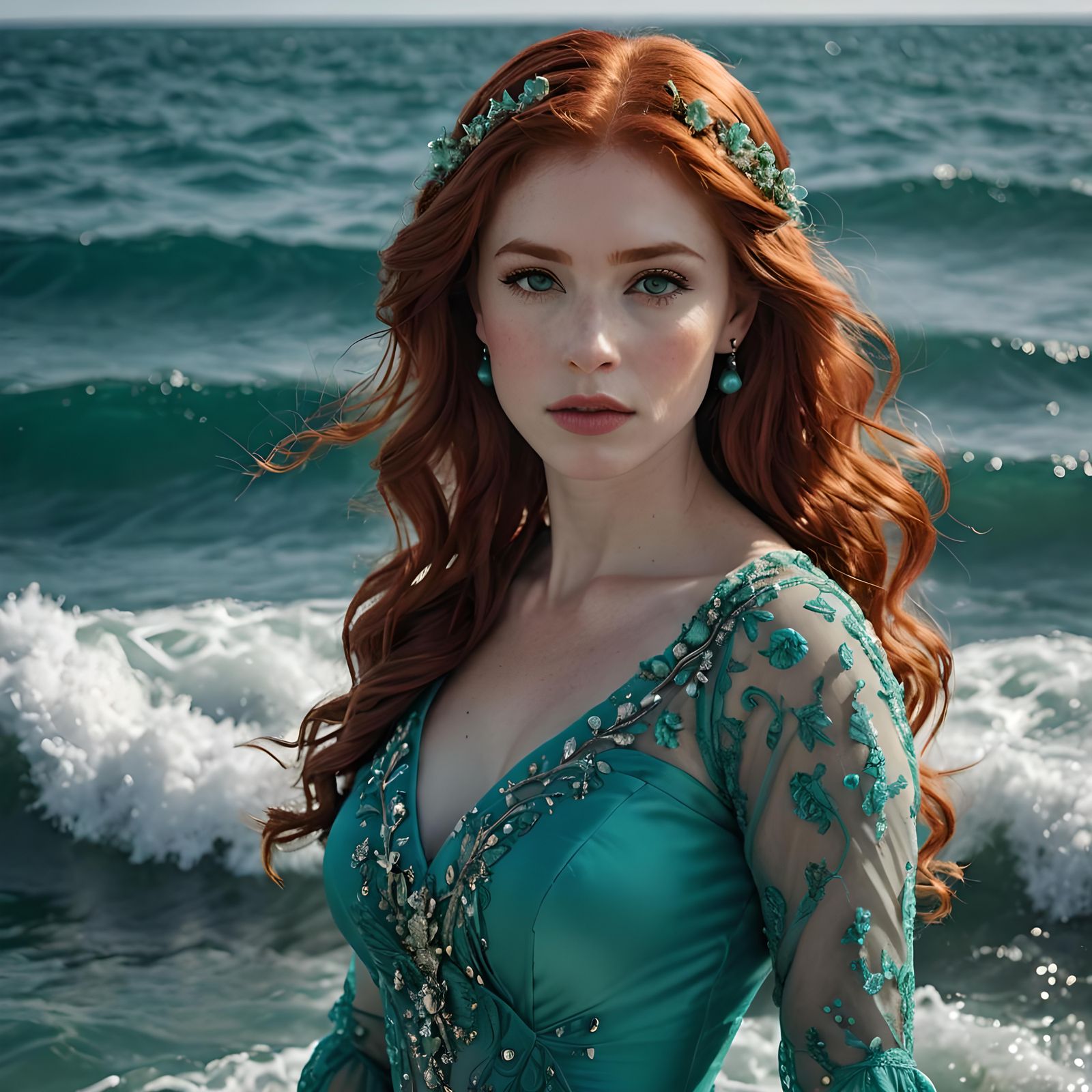 Hyperrealistic Ariel in the Ocean, Detailed Close-Up