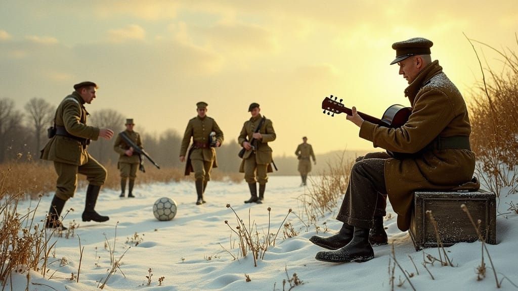 Christmas Truce Soldiers Play Soccer in Flanders Impressioni...