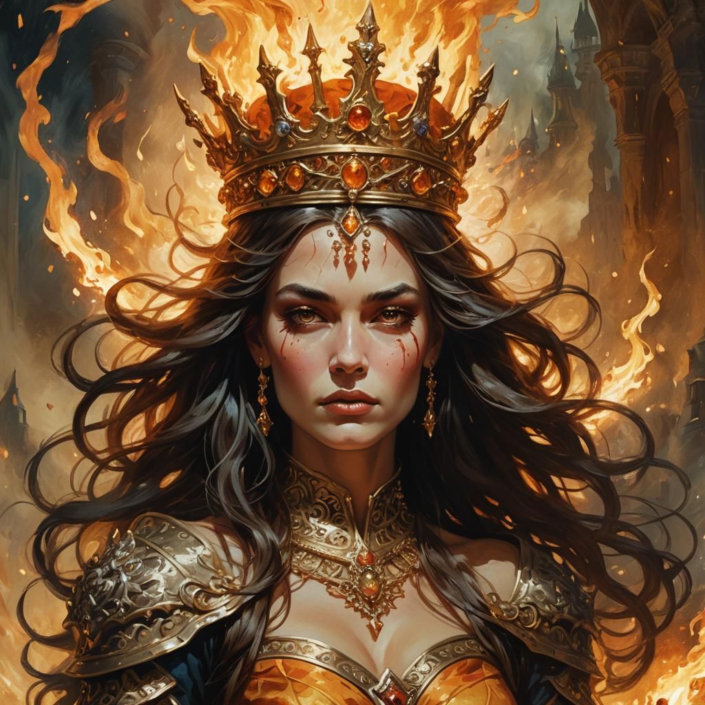 Fiery Queen Portrait in Oil Painting Style