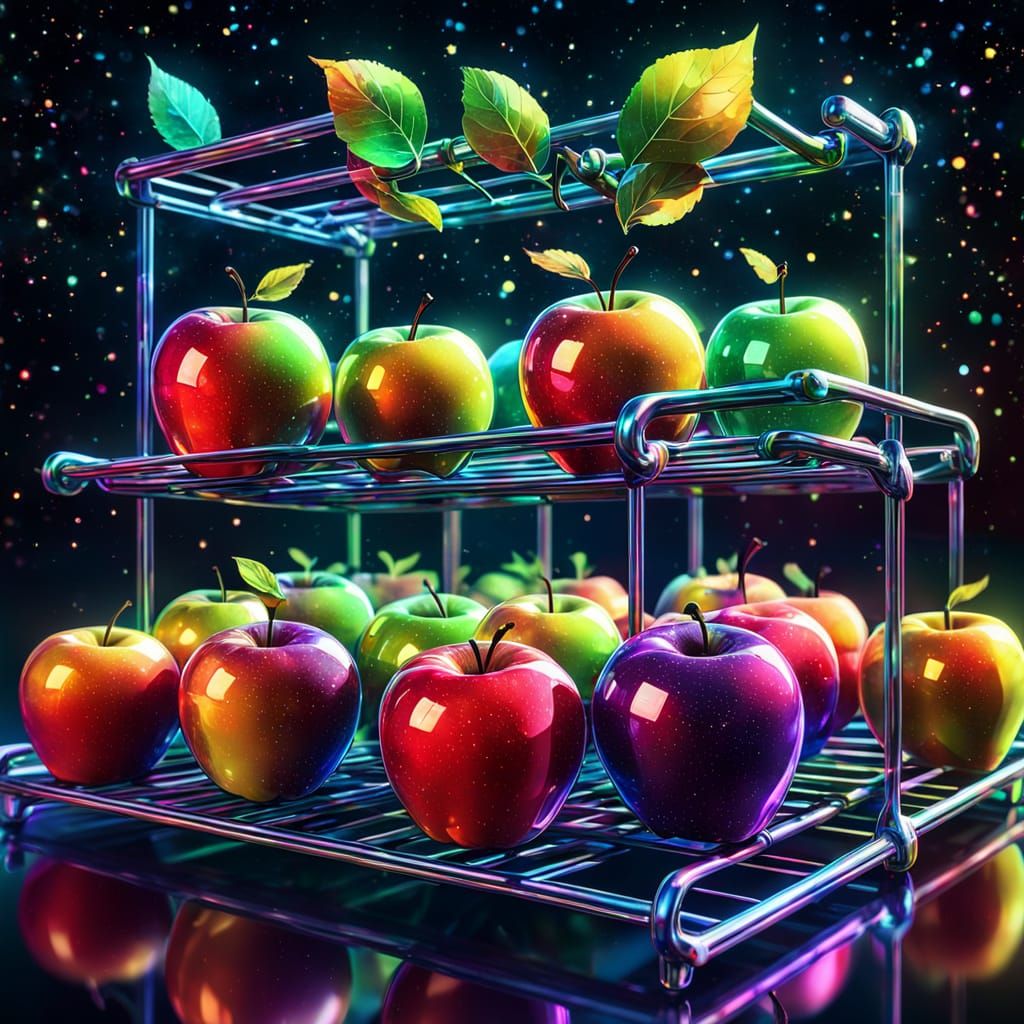 Vibrant Cosmic Apples in Holographic Style