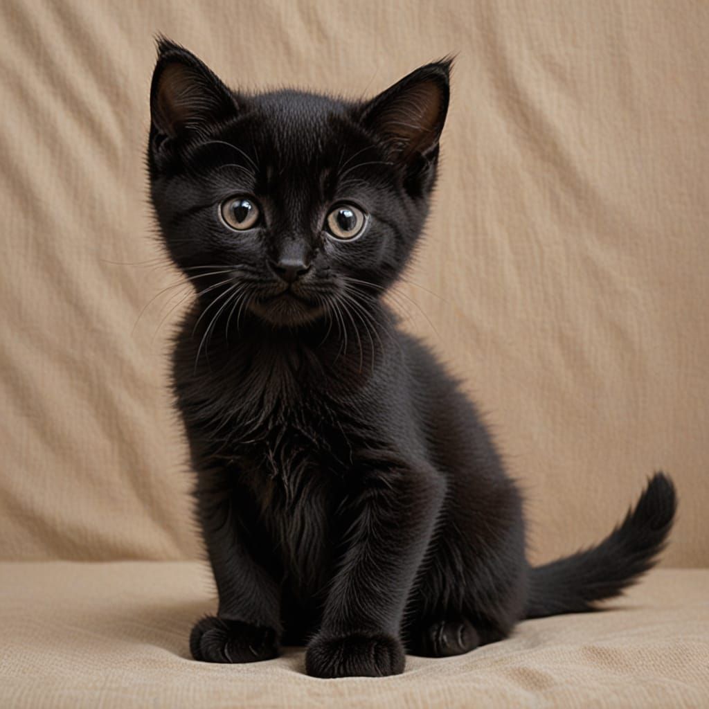 Cute Black Kitten Playing with Yarn