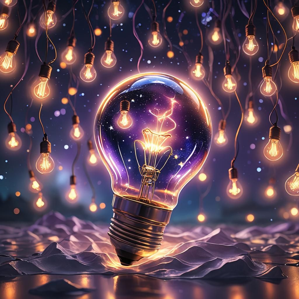 Starry Night Reflected in Glowing Lightbulb