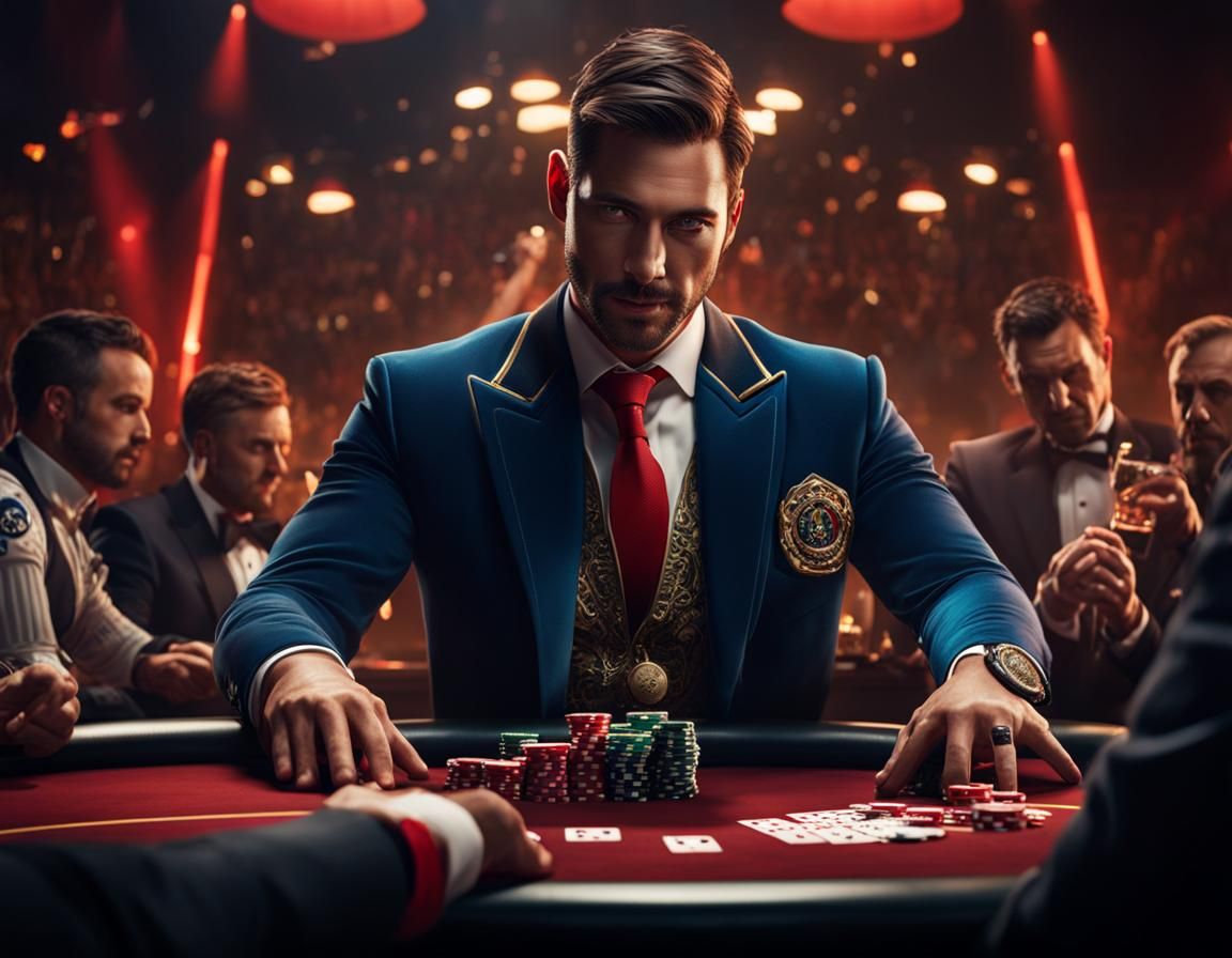 Poker Champion Celebrates Victory in Detailed Matte Painting