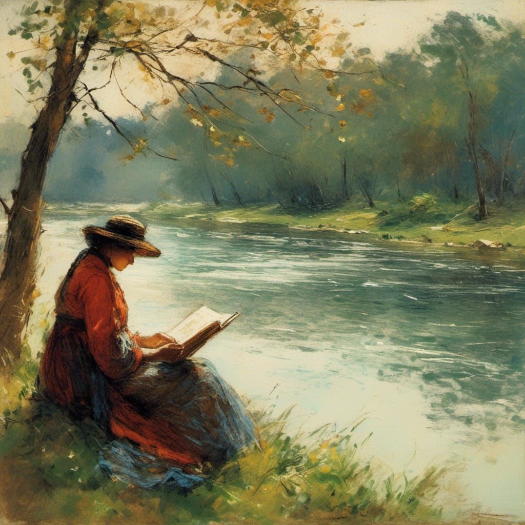 Woman Reads by River