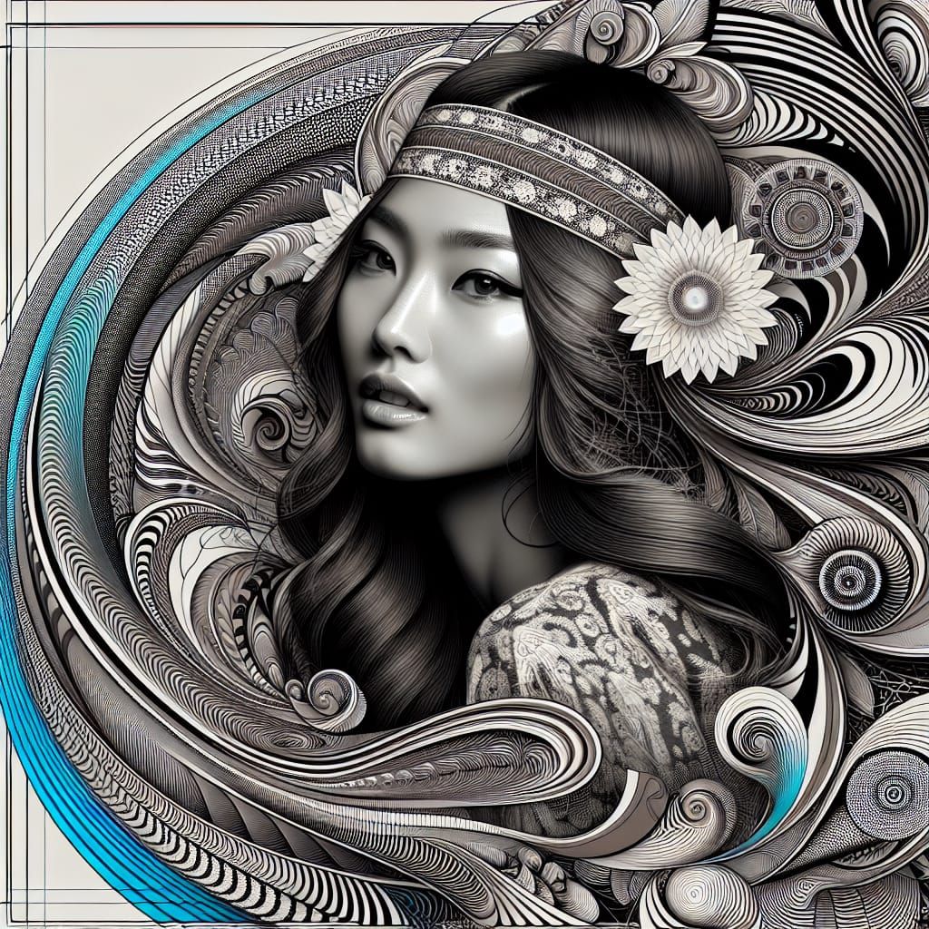 Asian American Hippie in Surreal Mixed-Media Art