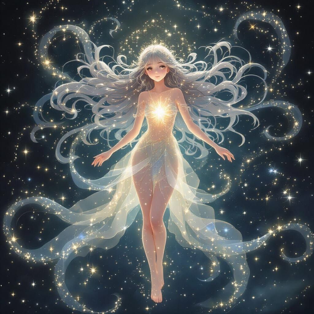 Ethereal Stardust Woman in Anime Style