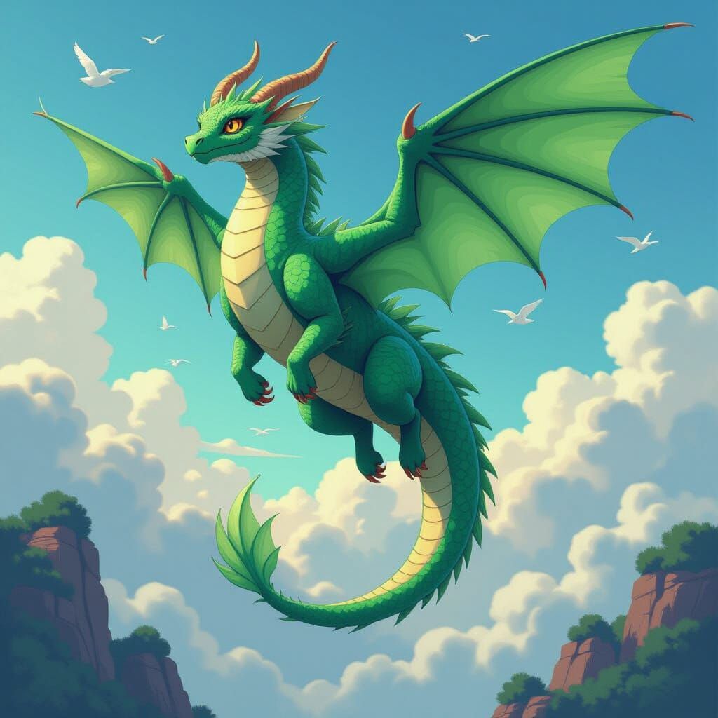 Jade Dragon Flight in Animated Fantasy Style