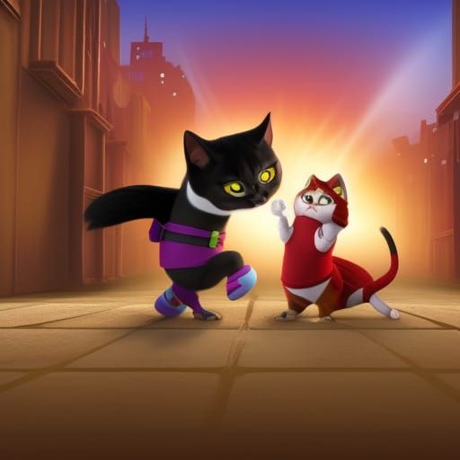 Ninja Cat vs Ninja Dog: 3D Digital Art