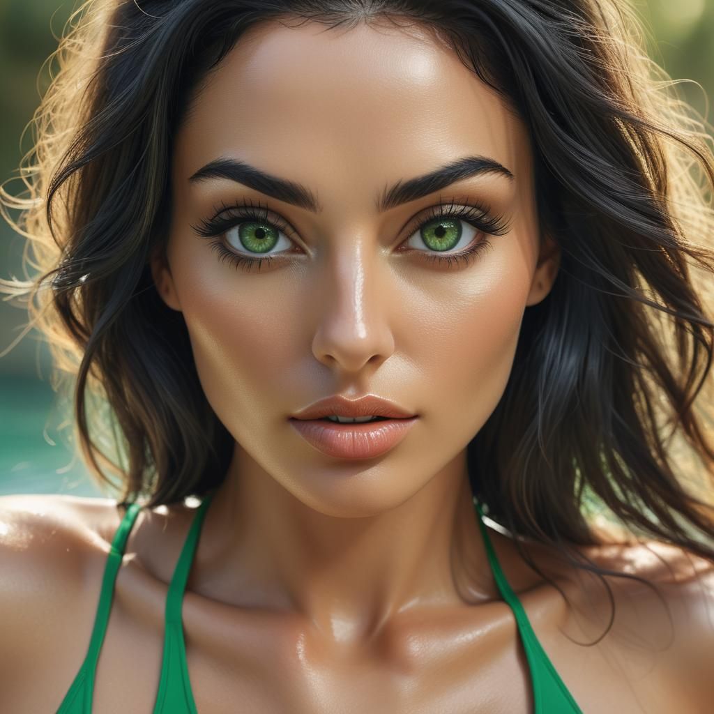 Hyper-Realistic Portrait of Iranian Model with Green Eyes