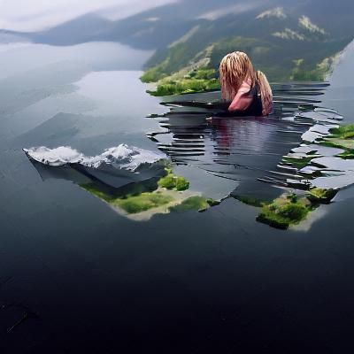 Solitary Woman's Tears Reflect in Lake