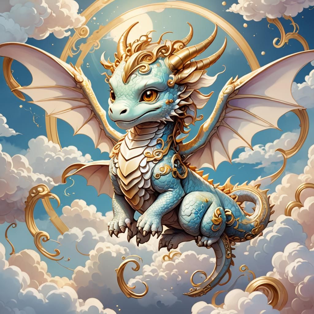 Art Nouveau Chibi Dragon in Ethereal Style