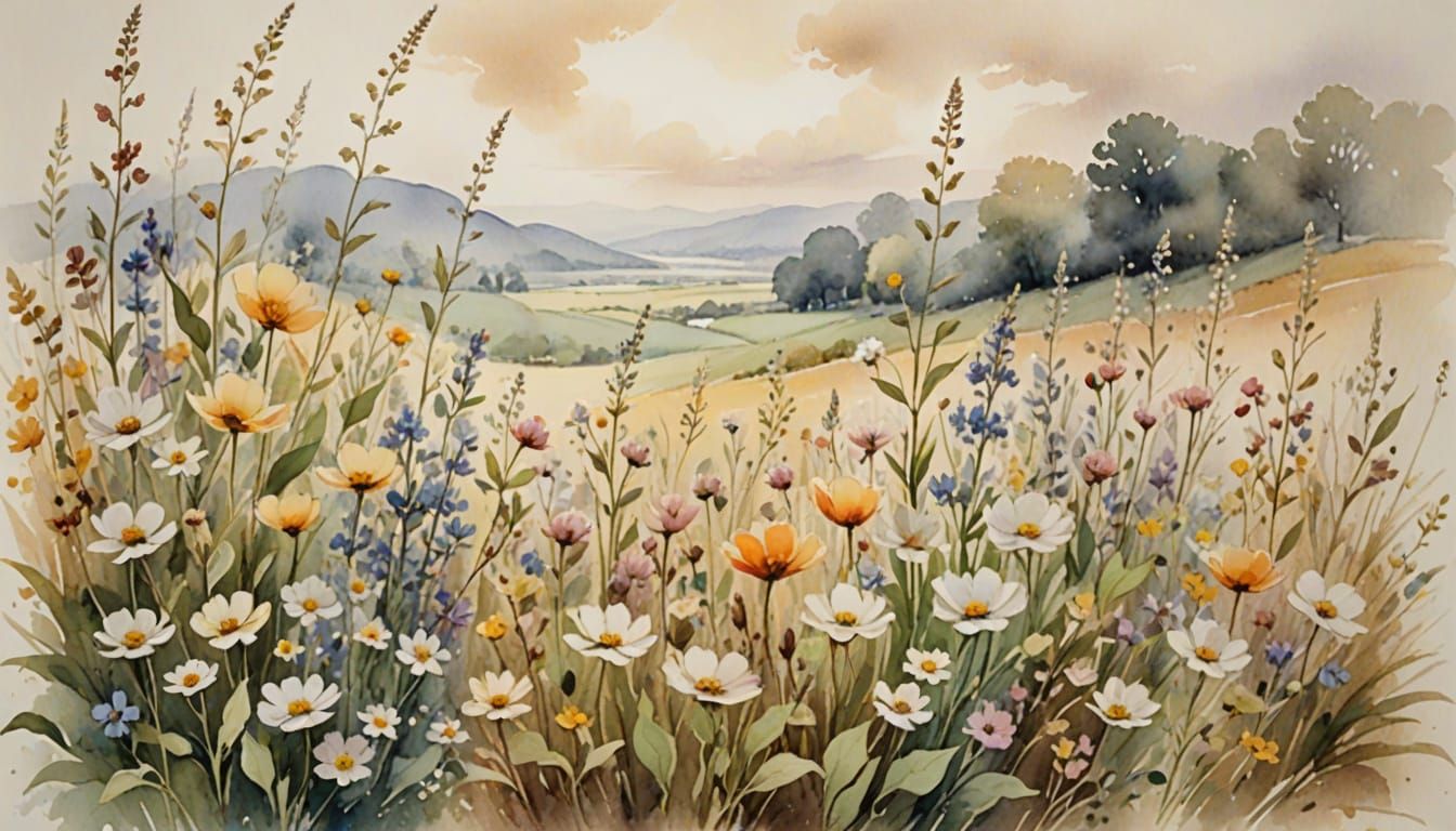 Whimsical Watercolor Wildflowers in Soft Focus