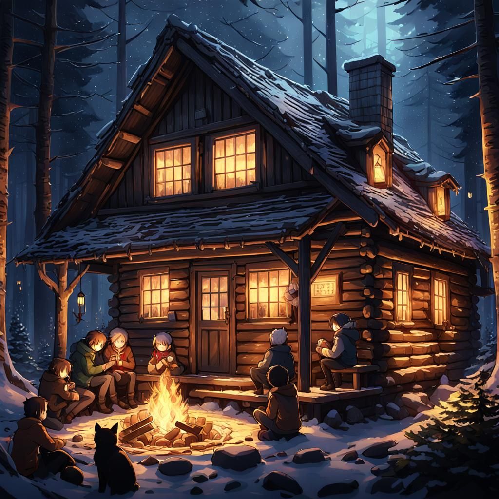 Cozy Cabin Night: Friends by the Fire