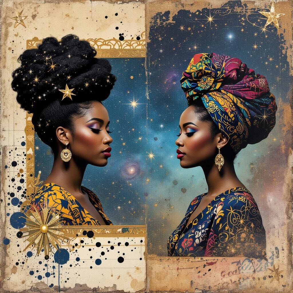 Celestial Junk Journal Page Featuring Black Women