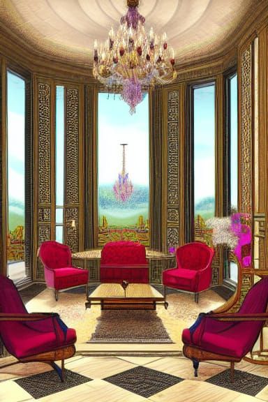 Opulent Palace Living Room Digital Painting