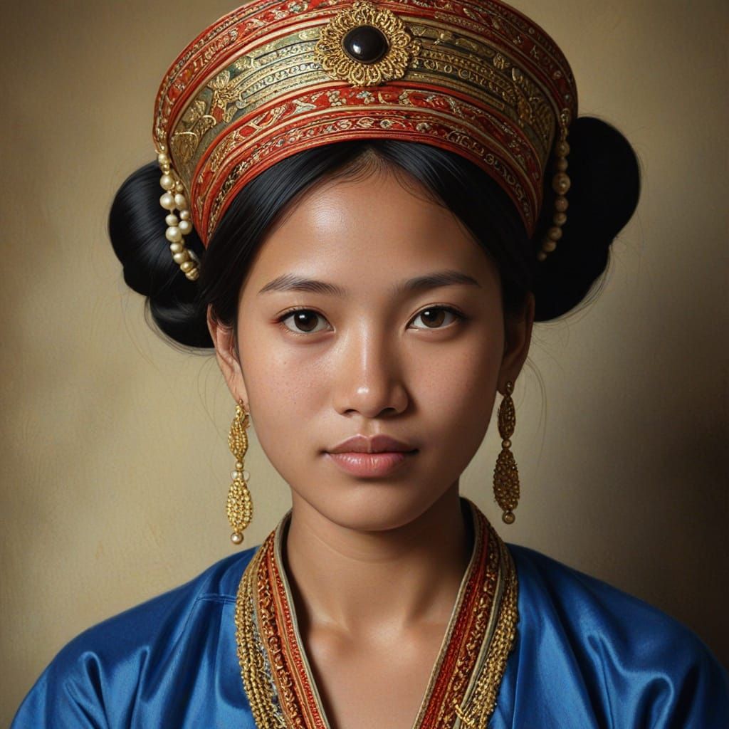 Burmese Naga Woman Portrait in Velázquez Oil Style