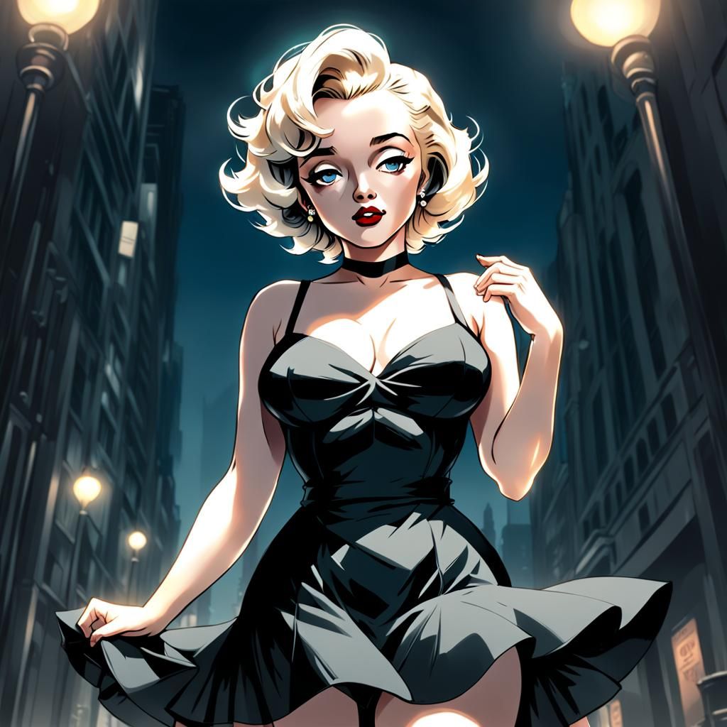 Baby-Faced Woman in Black Dress: Anime Style