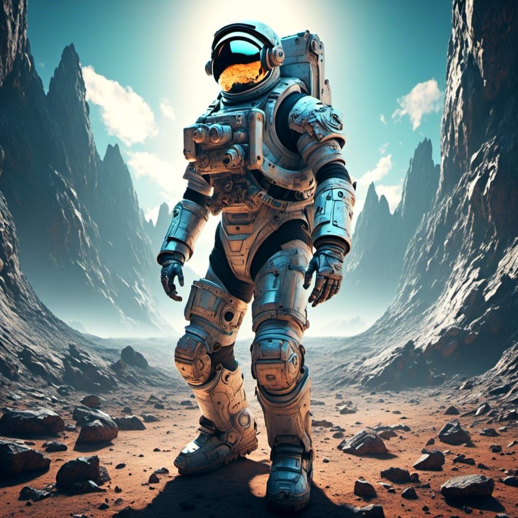 Futuristic Astronaut in Stylized Cyberpunk Scene