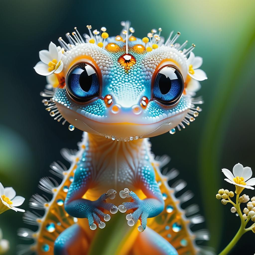Translucent Glass Gecko Portrait in Fractal Detail