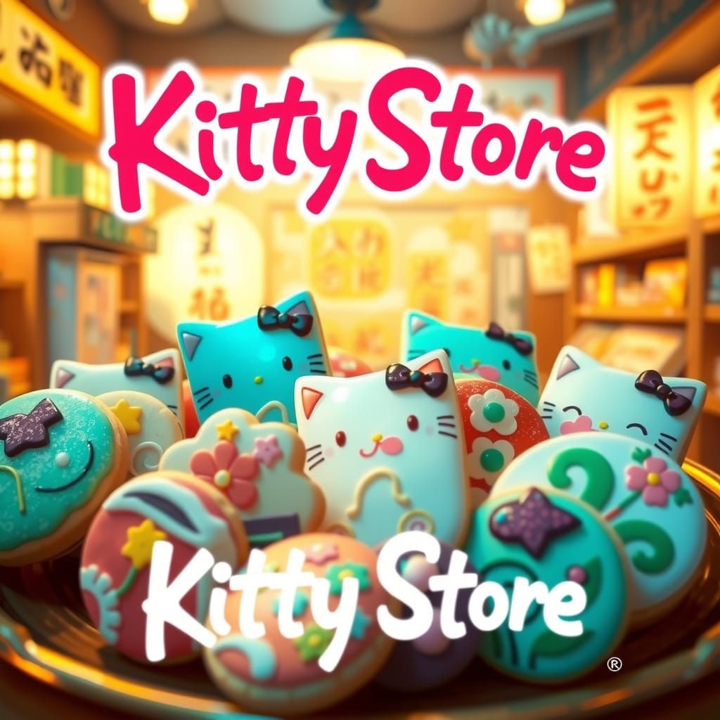 Whimsical KittyStore in Japanese Flair with Colorful Cookies