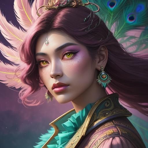 Exotic Woman with Peacock Hair: Fauvist Expressionism