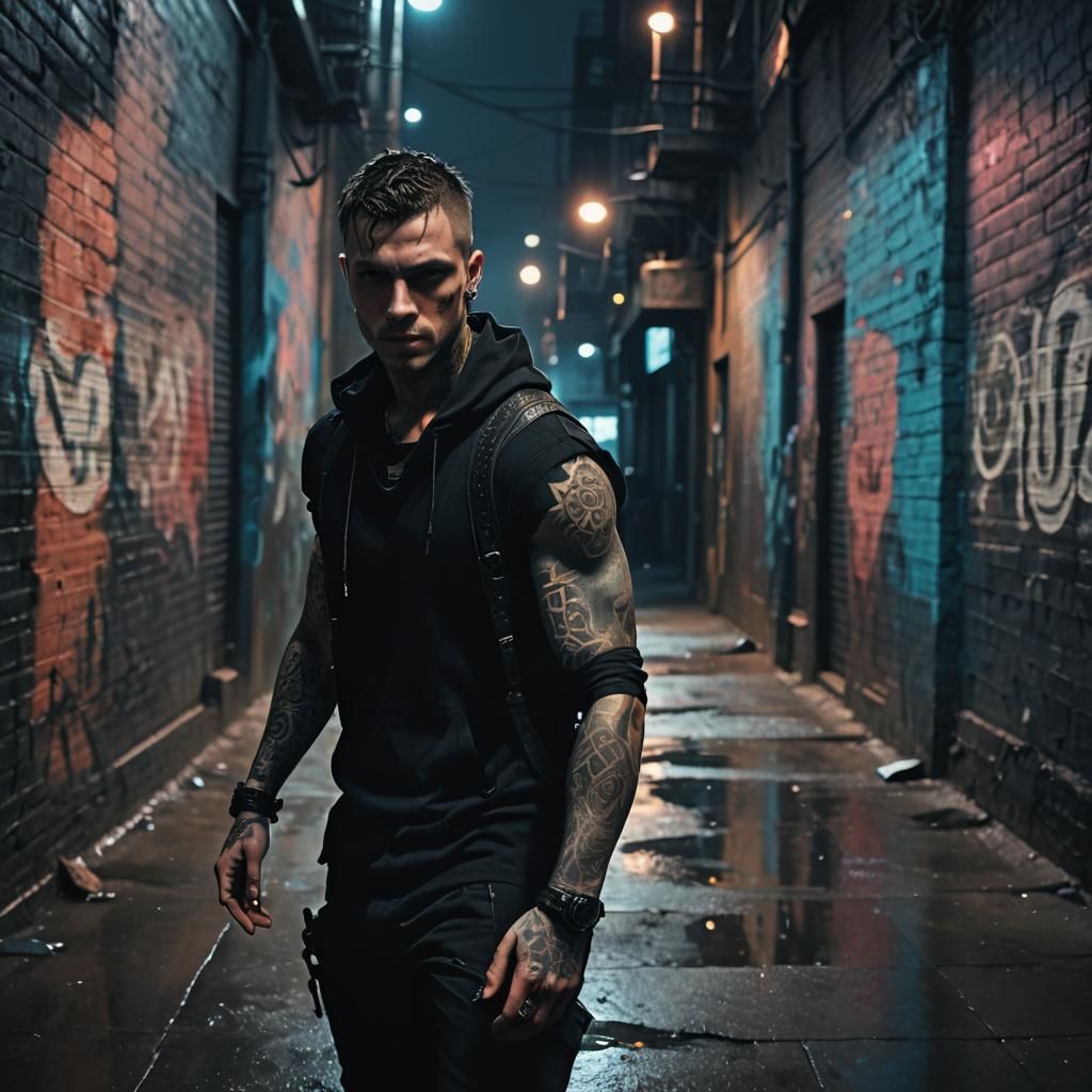 Dramatic Portrait of a Shadowy Assassin in Film Noir