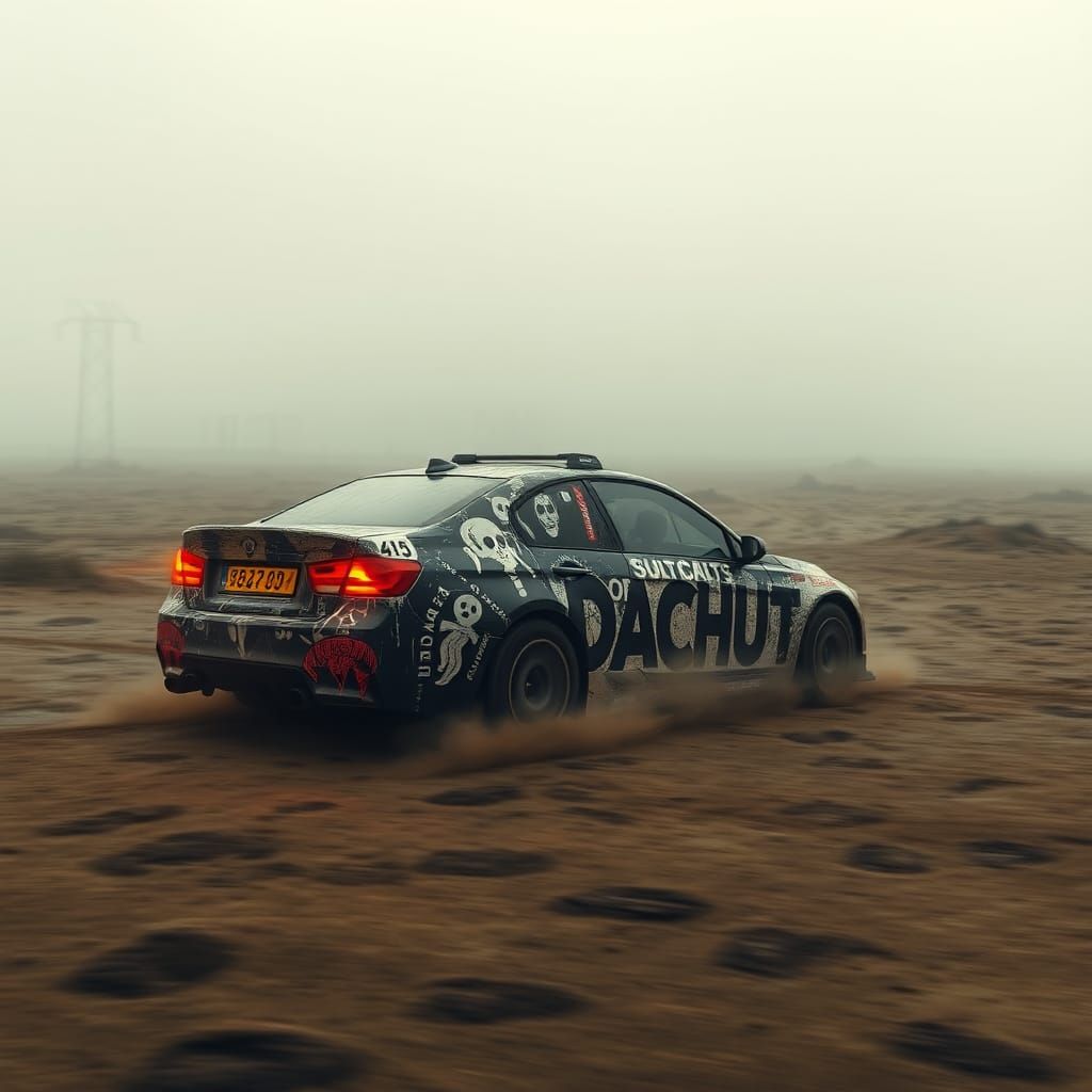 Rally Car wrapped in "ghosts of dachau" artwork