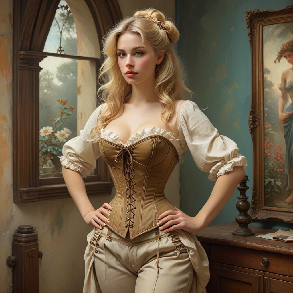 1750s Pin-Up Woman in Alphonse Mucha Style