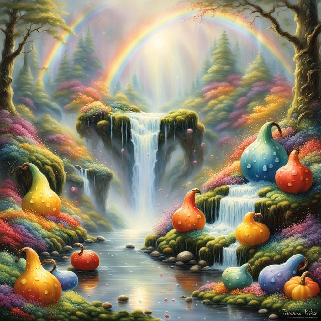 Rainbow Waterfall in a Dreamy Glade