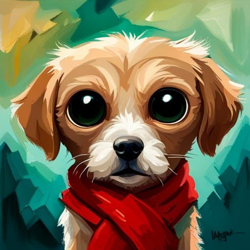 Adorable Character with Big Eyes as Oil Painting
