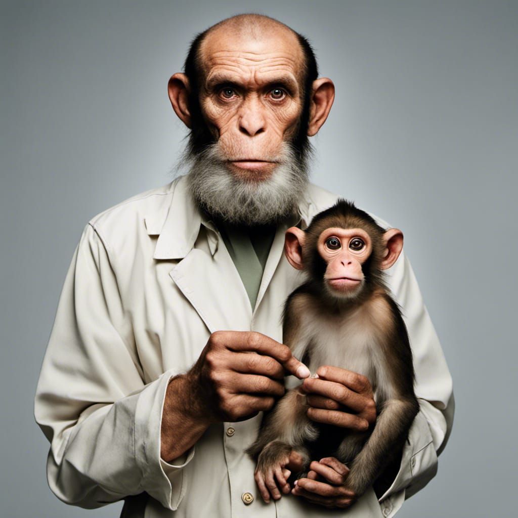 Monkey Portrait Holding Anime Figure, Professional Studio Sh...