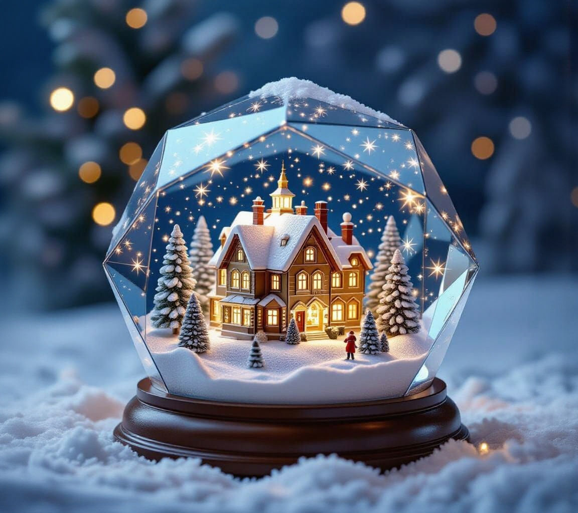 Hyperrealistic Snow Globe with Miniature Xmas Village