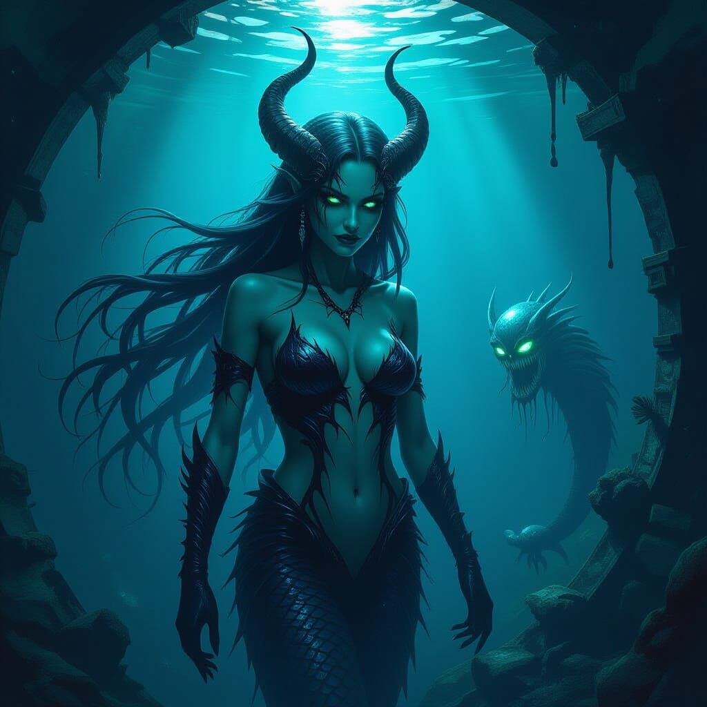 Venom Symbiote Demon Mermaid in Dark Fantasy Style