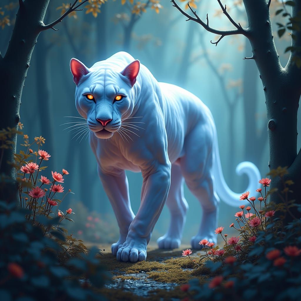 Ethereal Panther in Luminous Forest: Matte Painting