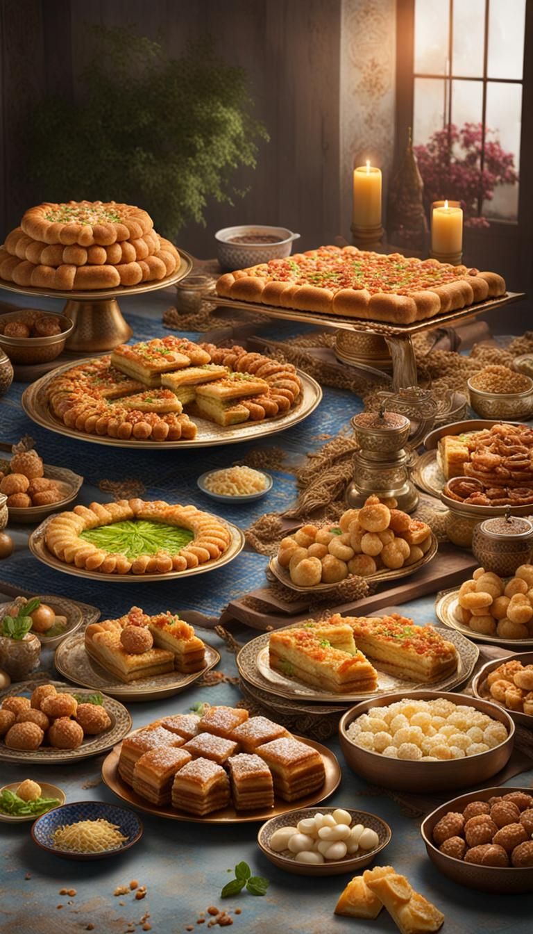 Family Prepares Eid Feast: Hyperrealistic Splash Art