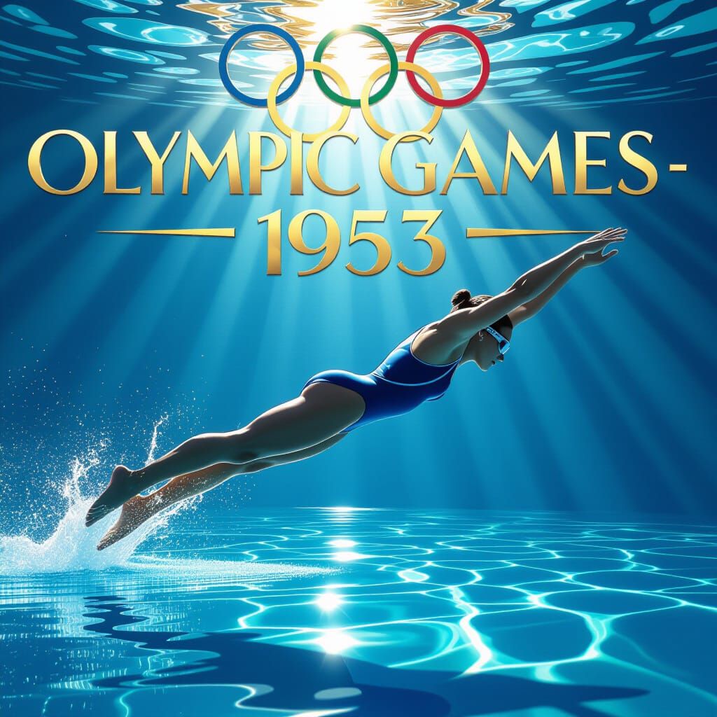 Art Deco Olympic Swimming Poster - 1953