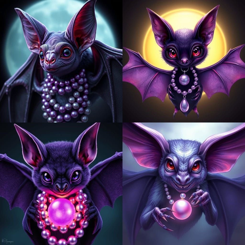 Purple Bat with Pearl Necklace in Vibrant Artistic Style