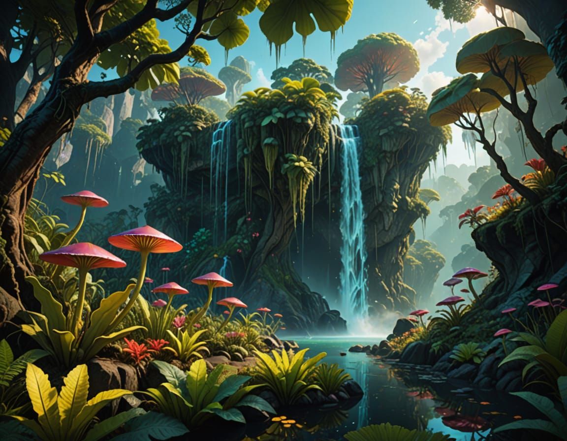 Surreal Alien Jungle Landscape in Hyper-Realistic Digital Pa...