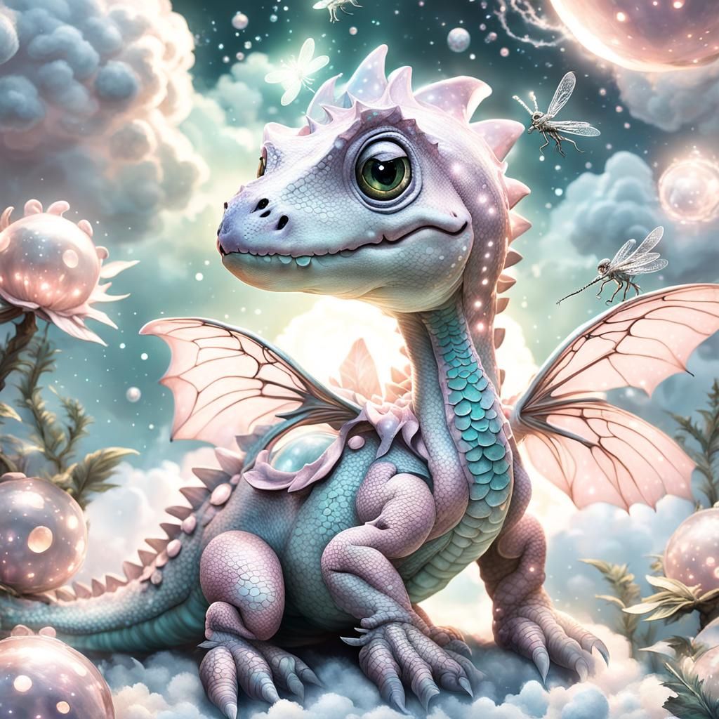 Pastel Dino with Fairy Wings in Fantasy Setting