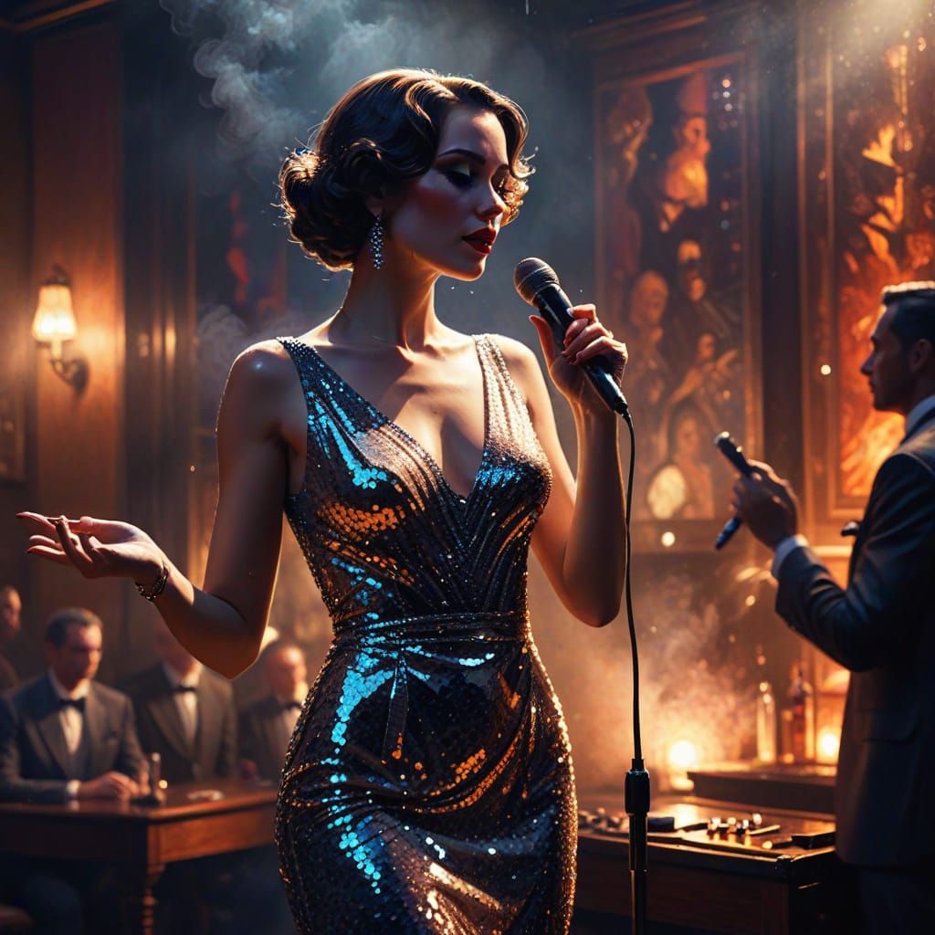 Glamorous Cabaret Singer in Vintage Jazz Club