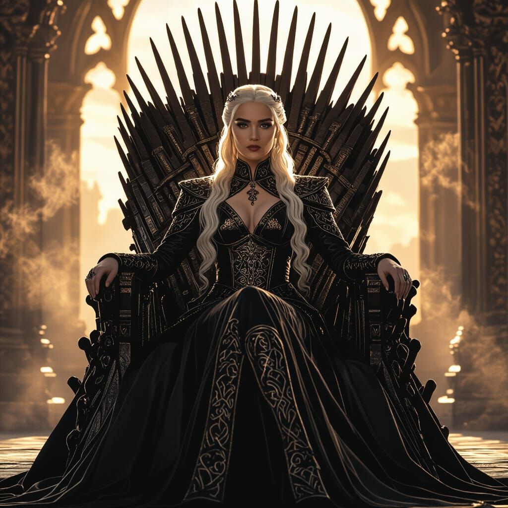 Rhaenyra Targaryen on the Iron Throne in Gothic Style