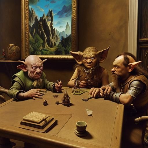D&D Party: Surreal Game Night as Oil Painting