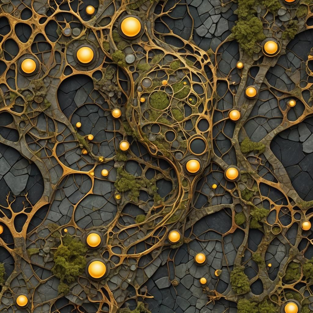 Abstract Alien Illustration with Stone and Moss Elements